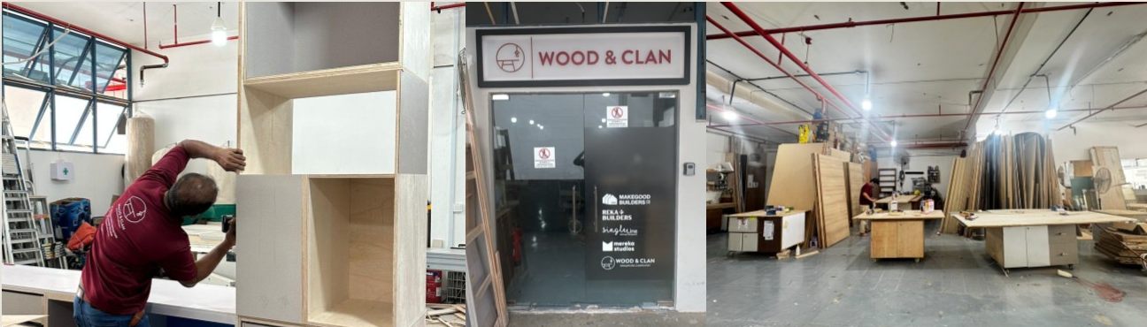 Kaki Bukit workshop with carpenters assembling cabinetry
